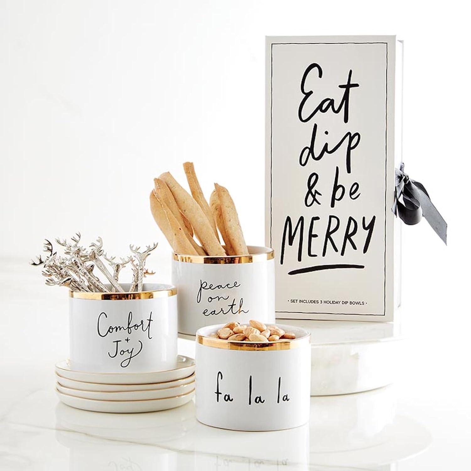 SBDS Ceramic Dip Bowls Book Box, 3-Piece, Eat, Dip & Be Merry