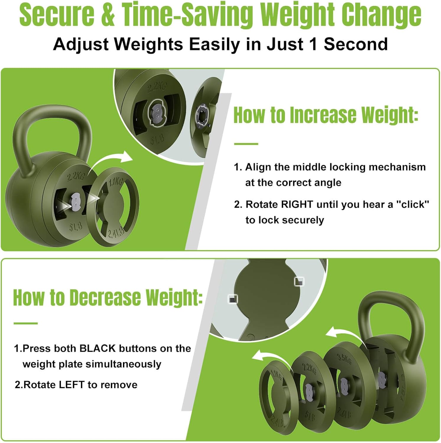 Hezeyferg 2-in-1 Adjustable Kettlebell, 15-45 LB Kettlebells Weight Set with Wide Grip, 4.8-30 LB Dumbbell Weights for Home Gym Strength Training
