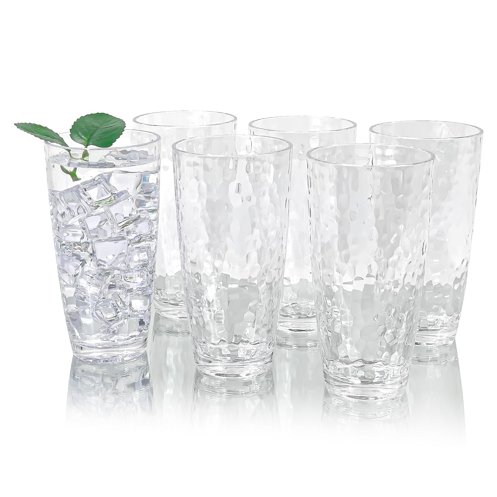 Yanglonghui 26-Ounce Plastic Tumblers (Set of 6), Reusable Plastic Mugs, BPA-Free Acrylic to Drink Mugs, Shatter Resistant, Textured Interior, Dishwasher Safe (Clear Color, 26 Ounce)