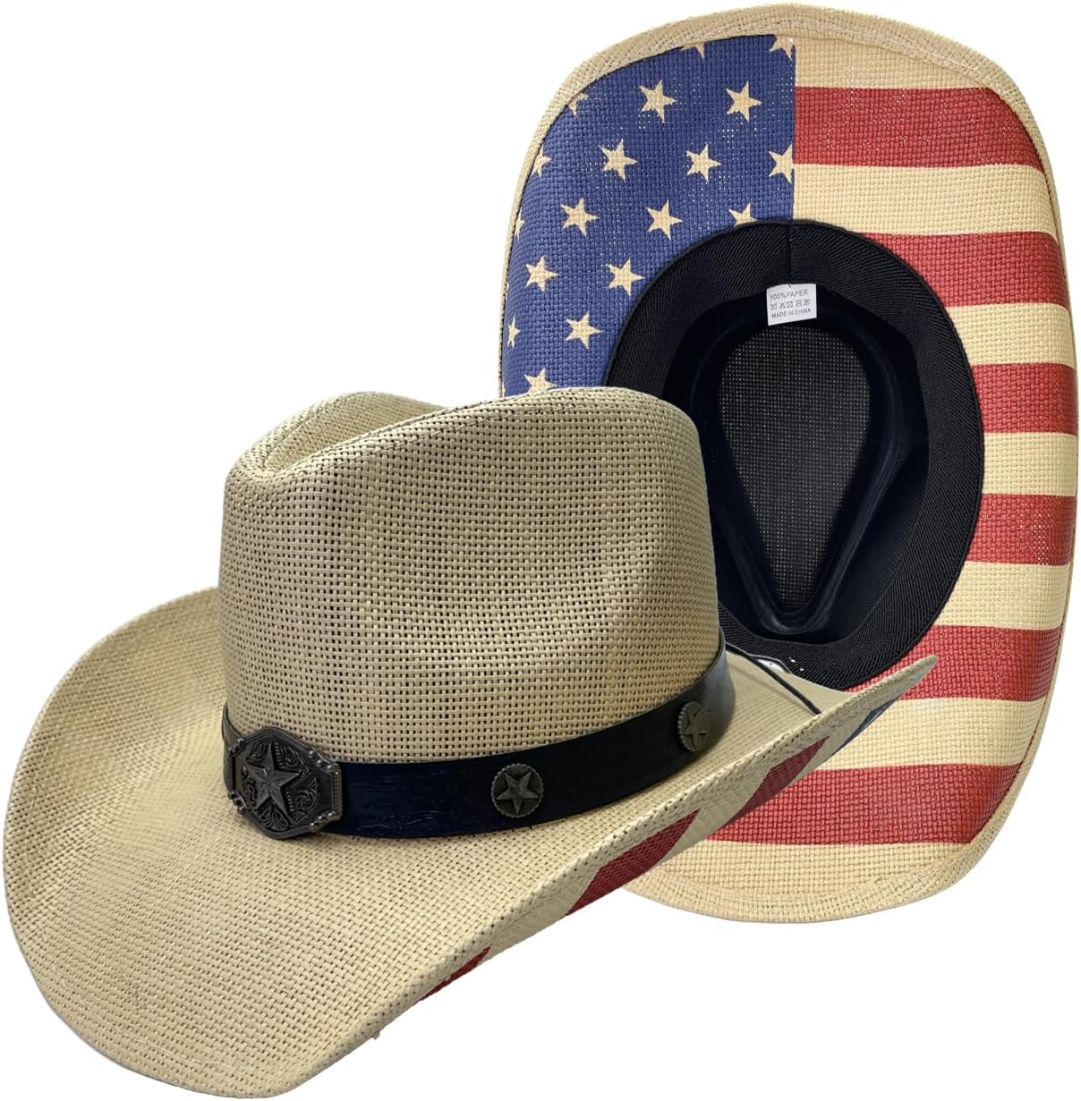 Straw Western Cowboy Hat of US Flog for July 4th Cowgirl Headwear for Men, Women Festival & Party Accessory