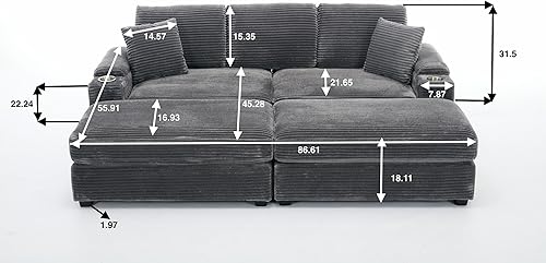Miniatura 2 de Estupendo diván doble de gran tamaño para interiores, cómodo sofá de pana de 3 plazas, sofá modular de asiento profundo con juego otomano