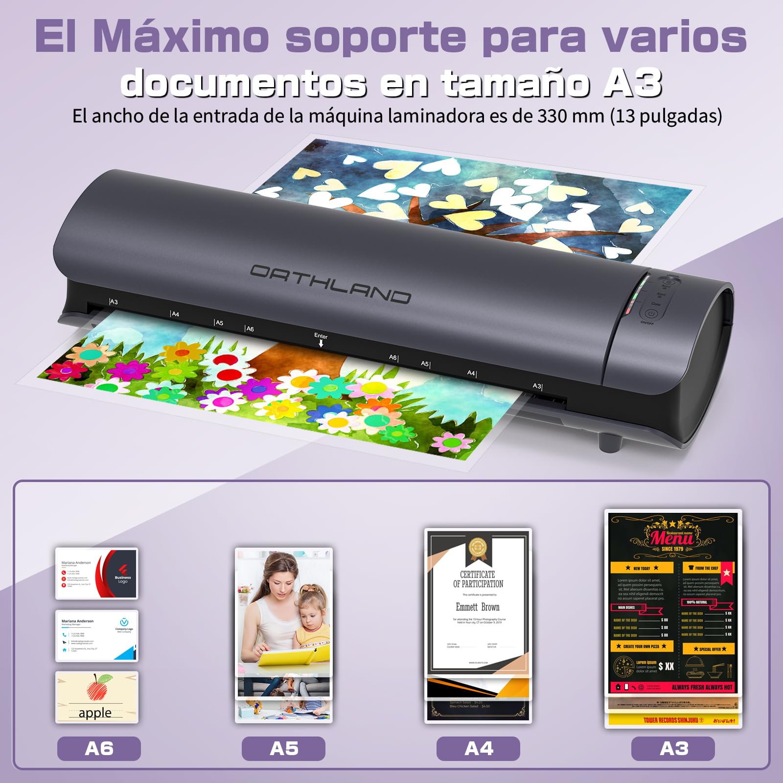 Orthland Plastificadora A3 9 en 1 Laminadora Frío y Caliente con Cortador de Papel y Redondeador