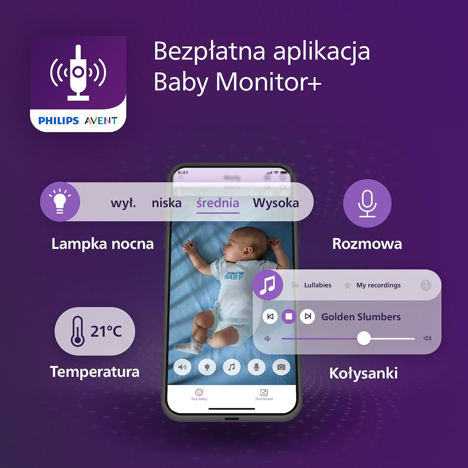 Philips AVENT Электронная няня с поддержкой Wi-Fi, высококачественной HD-камерой, функцией ночного видения, двусторонней связью и временем работы экрана 12 часов в режиме Eco, SCD951/26
