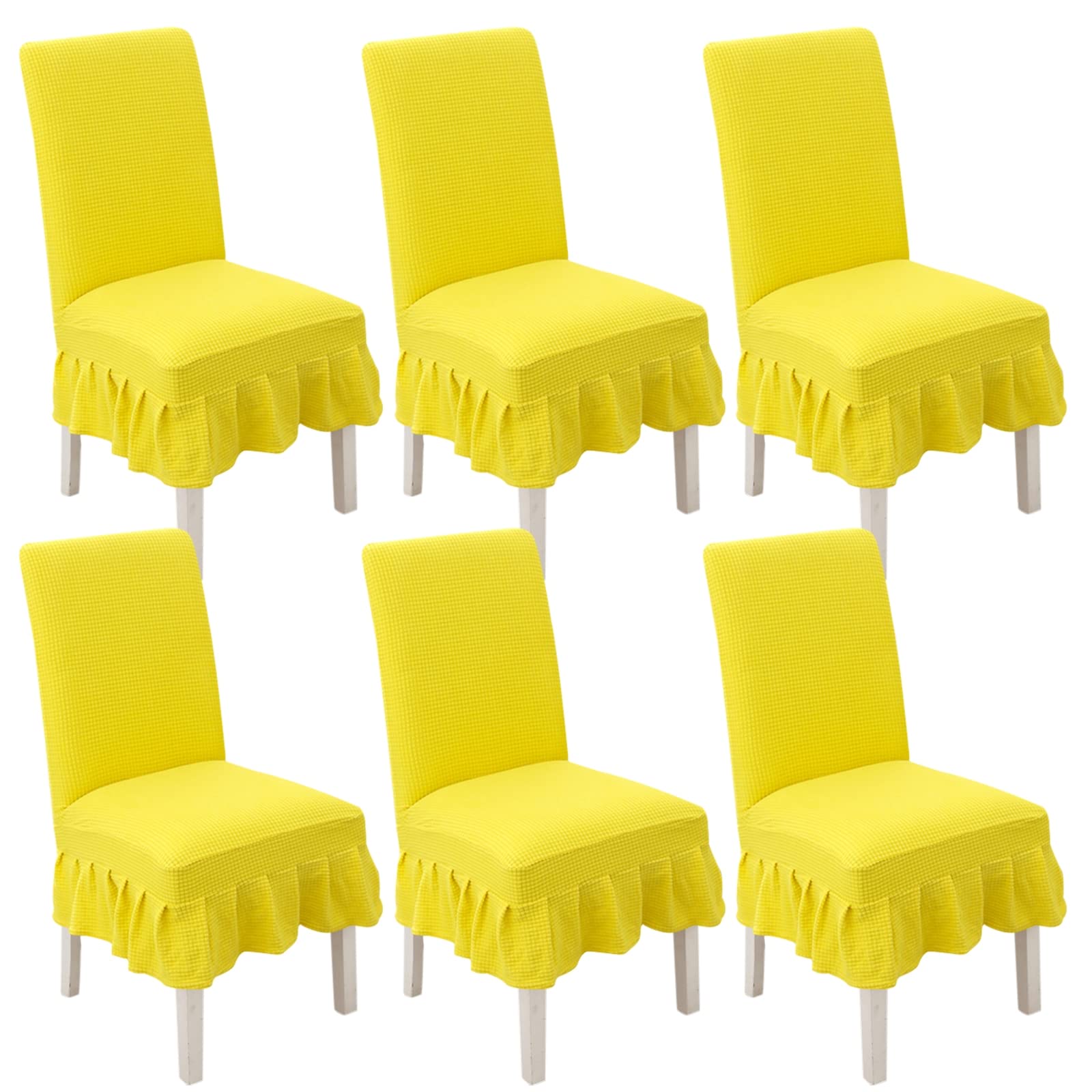 AIUESVZXI Chair Covers for Dining Room Set of 2/4/6,Chair Slipcover with Skirt Chair Covers, for Hotel Ceremony Banquet Wedding Party(Yellow,6pack)