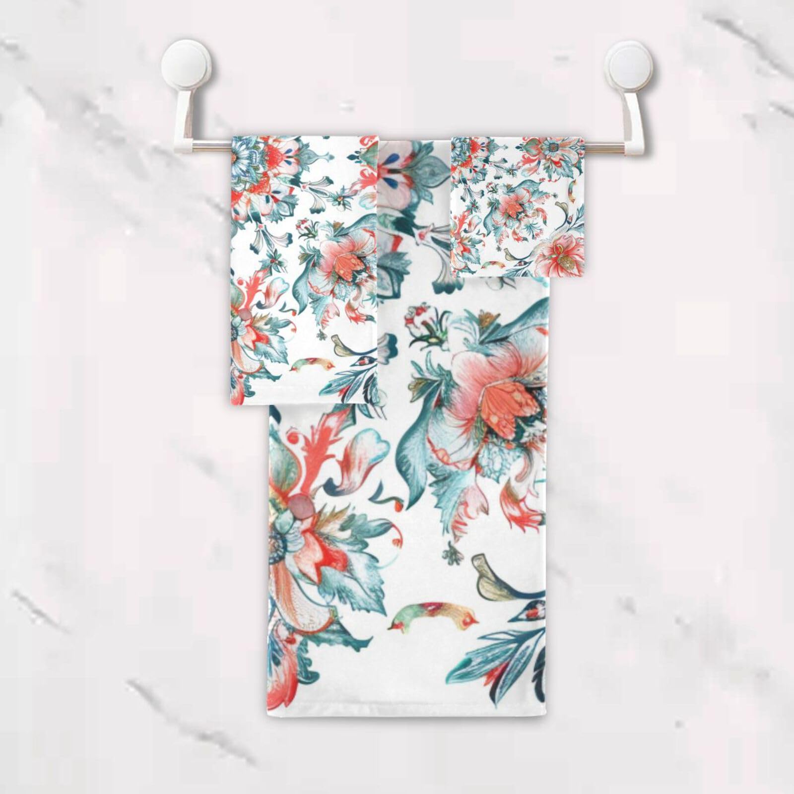 Styl boho kwiat kwiatowy prosty pomarańczowy czyszczenie ręczniki do twarzy zestaw 3 sztuk, 1 ręcznik kąpielowy 1 ręcznik do rąk 1 myjka do domu kuchni hotelu siłowni pływania spa