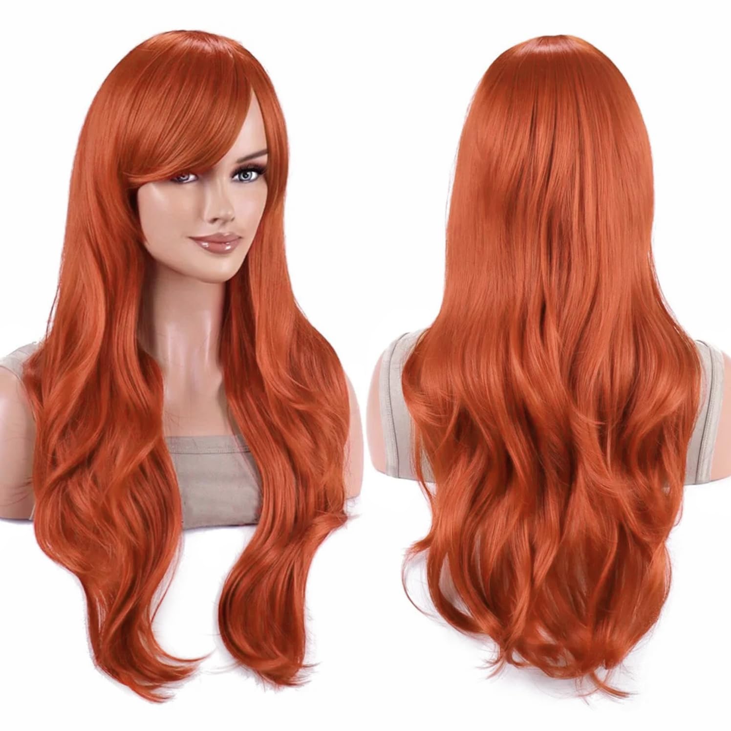 IMISSU 28 Inch/70cm Long Hair Water Wavy Wigs with Bangs Cosplay Costume Wig (Dark Orange), 23 cm (L) x 16 cm (H)