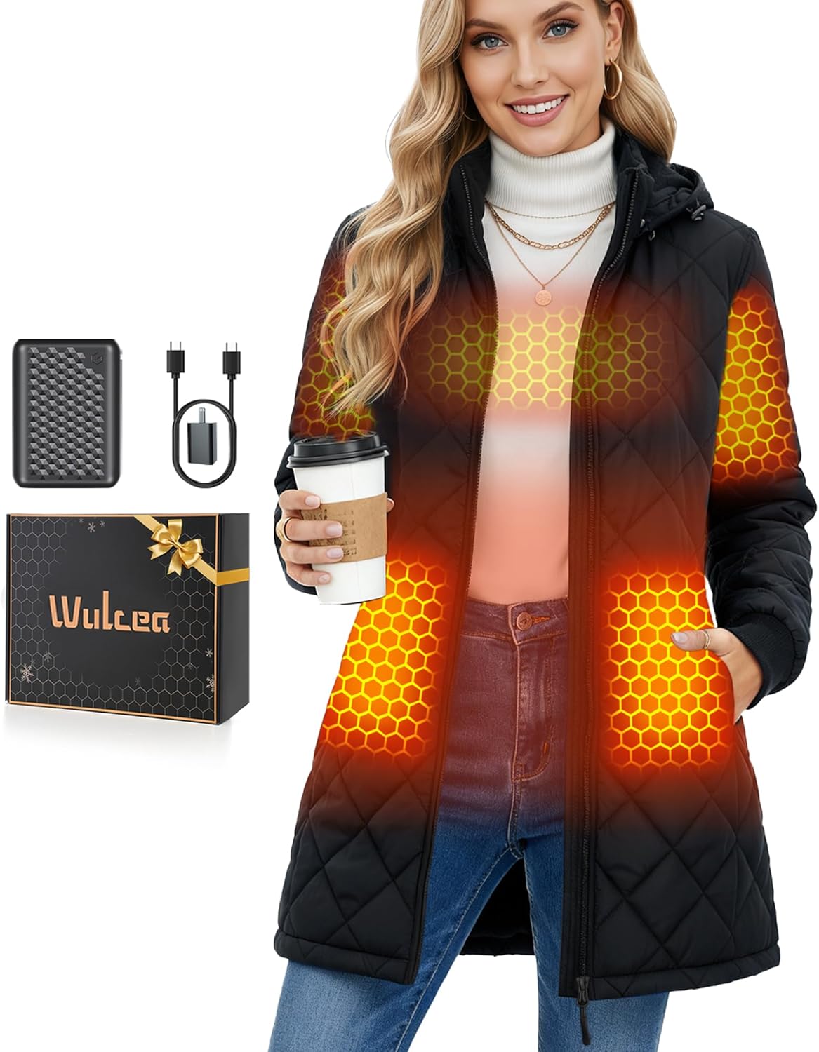 Wulcea Graphene Heated Jacket For Women 12V 18400mAh Fast Charge Large Capacity Battery