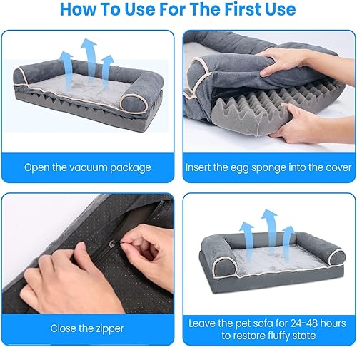 Miniatura 7 de Sofá cama ortopédico para perros con espuma para huevos  Sofá para mascotas para perros medianos y grandes  Funda lavable extraíble, base