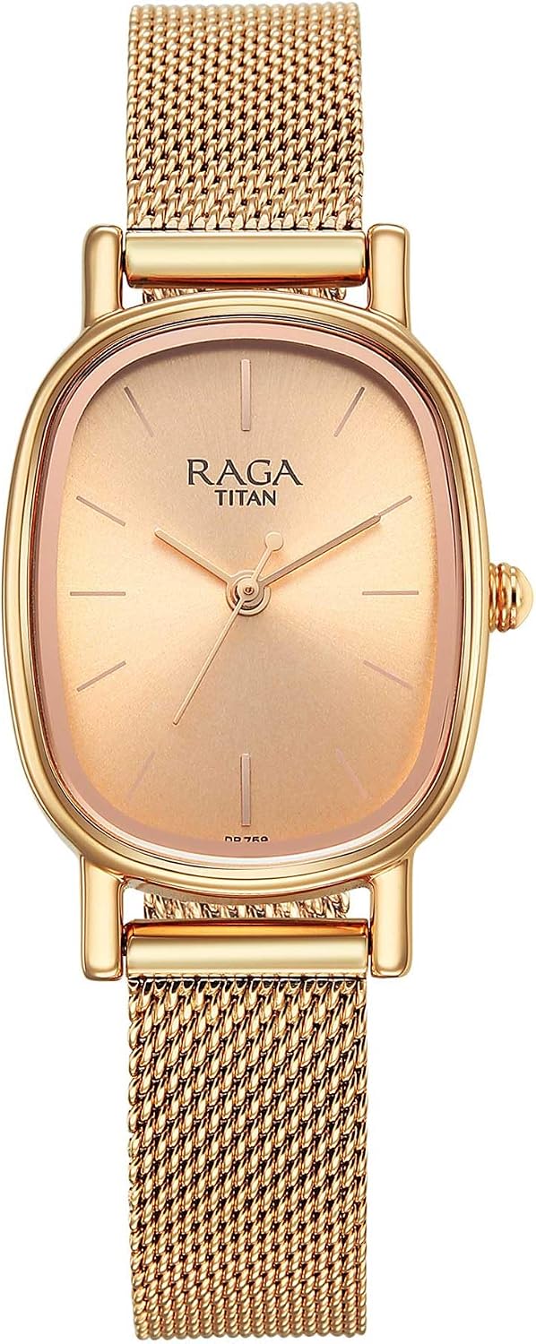 Titan Raga Oval Analogue Watch for Women, Rose Gold/Rose Gold