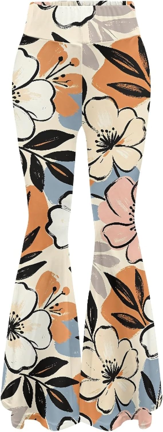 Amzbeauty Wide Leg Bell Bottoms for Women High Waist Stretch Tummy Control Workout Yoga Flared Pants