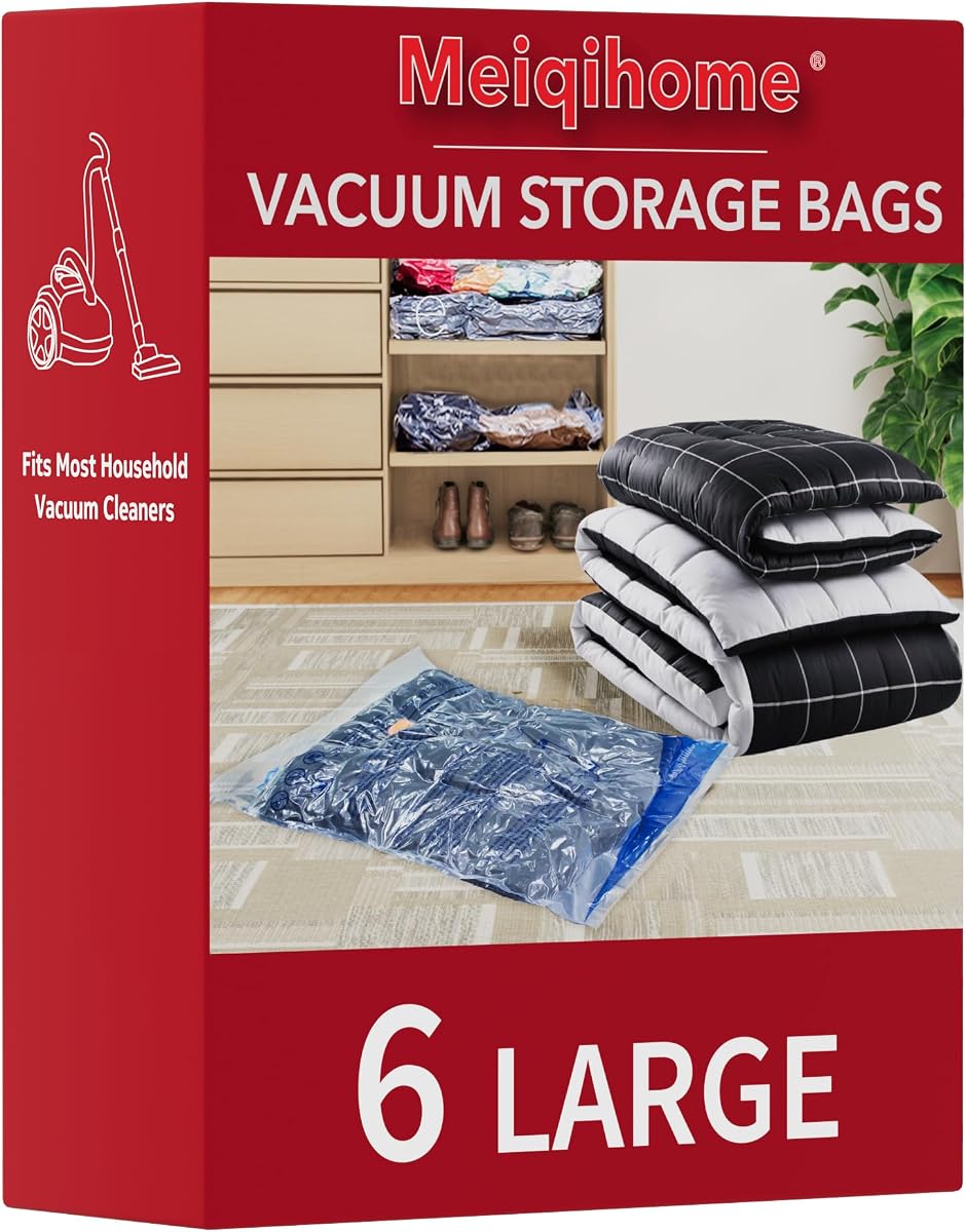 MEIQIHOME Bolsas de almacenamiento al vacío, bolsas selladoras que ahorran espacio, bolsas selladas al vacío para ropa, almohadas, edredones, mantas, ropa de cama, viajes, 6 GRANDES