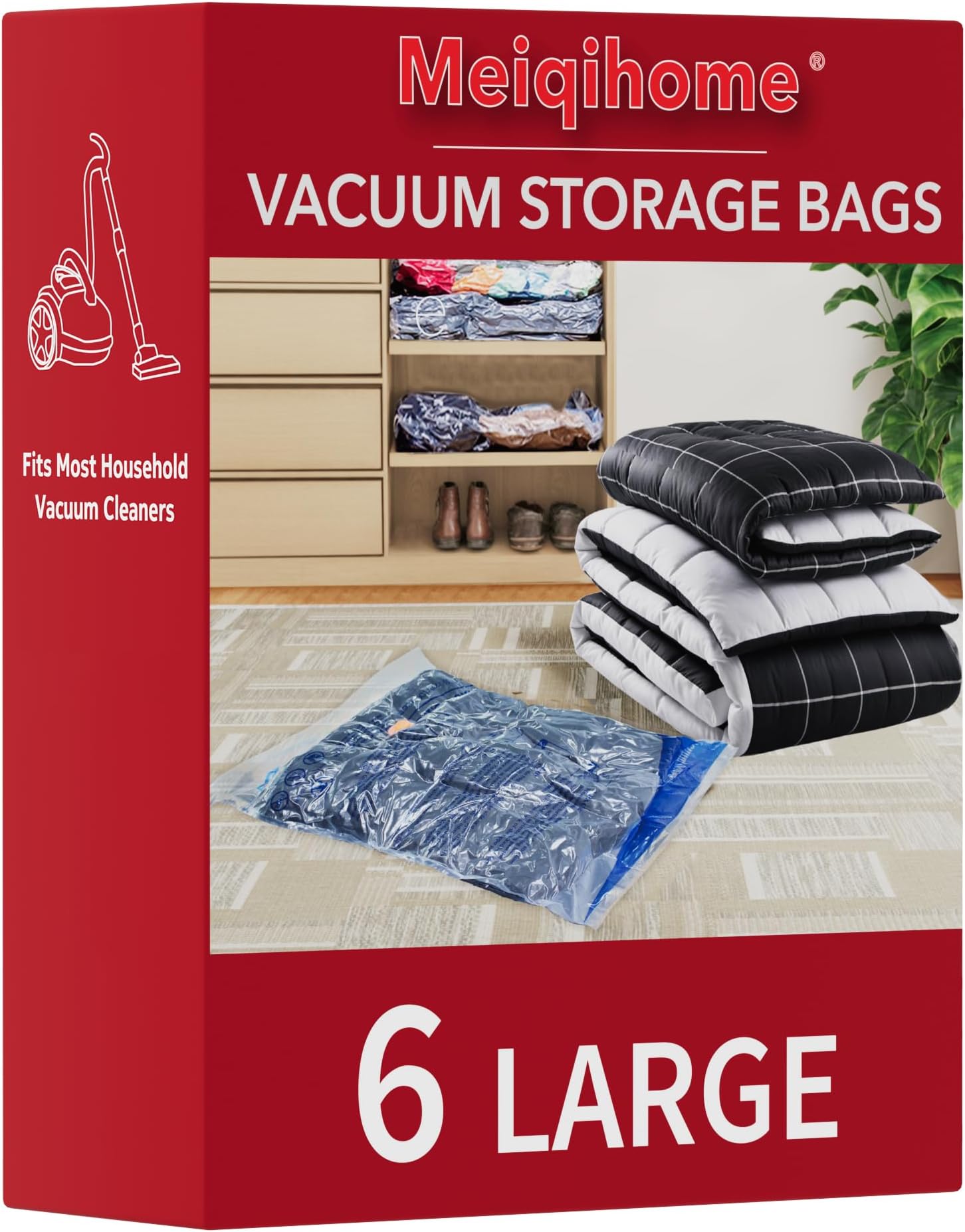 MEIQIHOME Vacuum Storage Bags, Space Saver Sealer Bags,Vacuum seal bags for clothing, Pillows, Comforters, Blankets, Bedding,Travel,6 LARGE