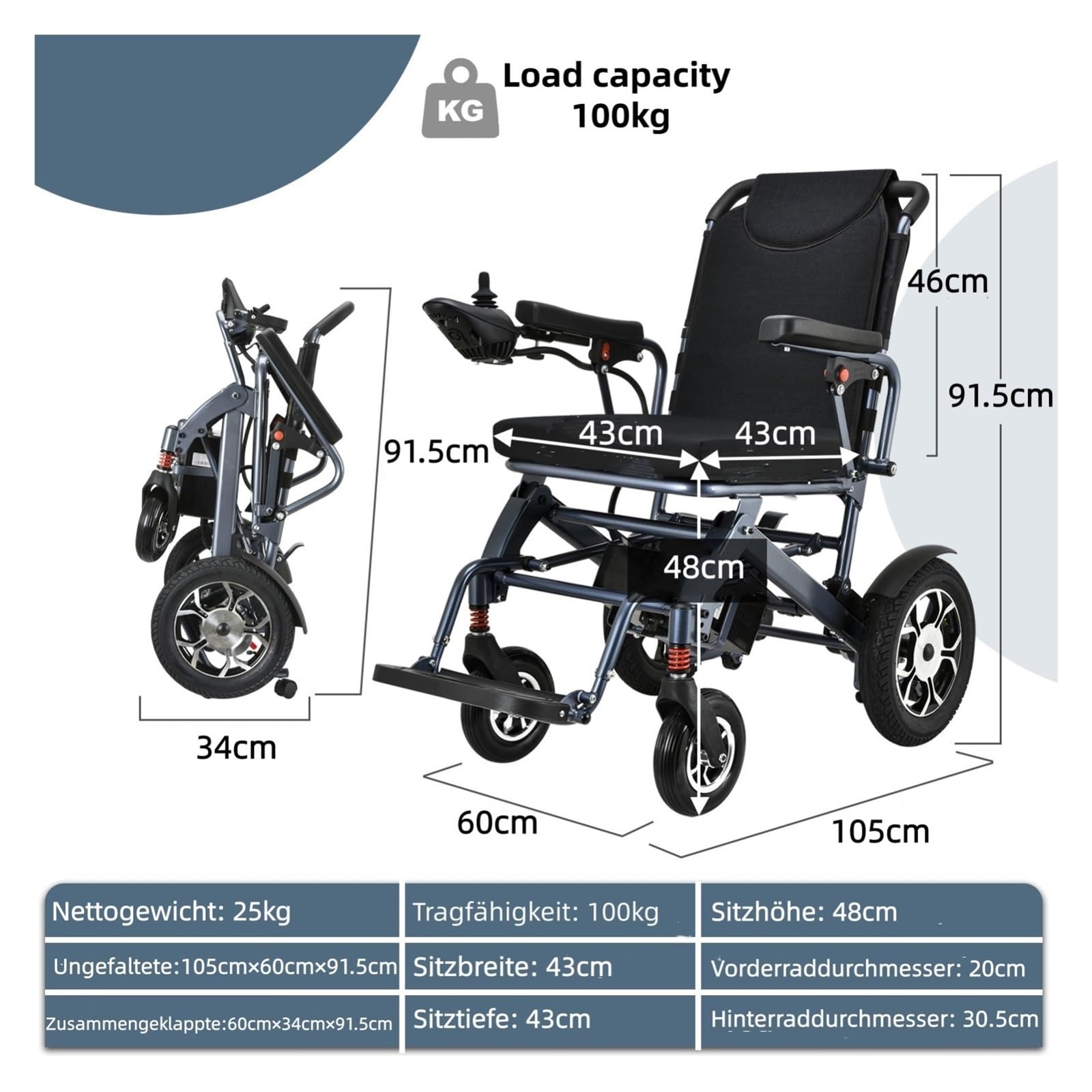 Carrozzina Elettrica Pieghevole For Adulti 100 Kg 500 W Mobilità Confortevole Fluida