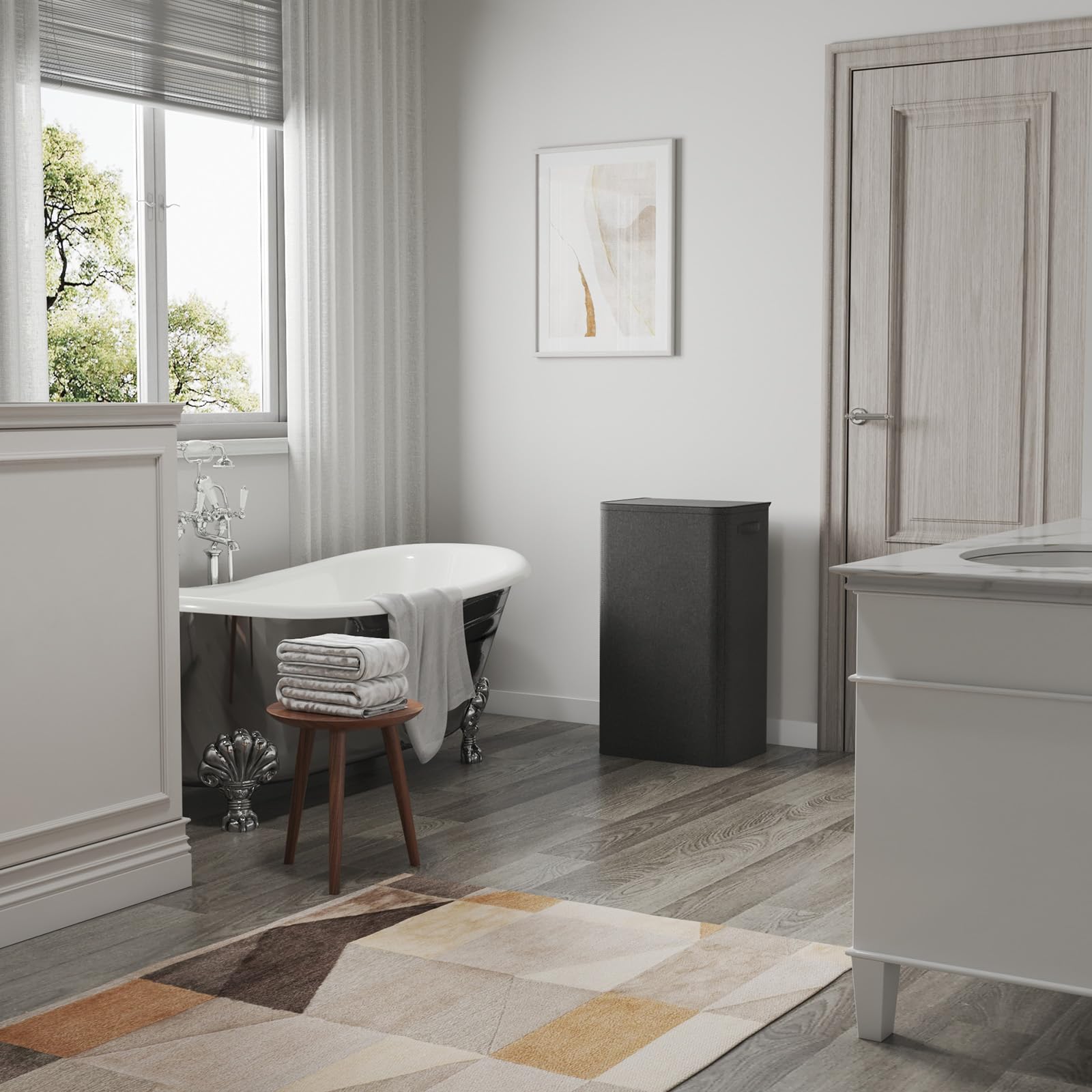 Lifewit Cesta Portabiancheria Salvaspazio con Coperchio 100L, Cesto Portabiancheria con Borsa Rimovibile, Portabiancheria Sporca Pieghevole per Camera da Letto, Bagno, Lavanderia, Nero