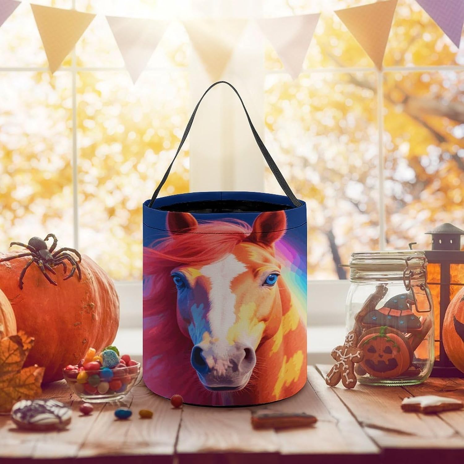 LLUTSNTH Colorful Horse Head Halloween Tote Treat Bag for Trick Or Treat image 5