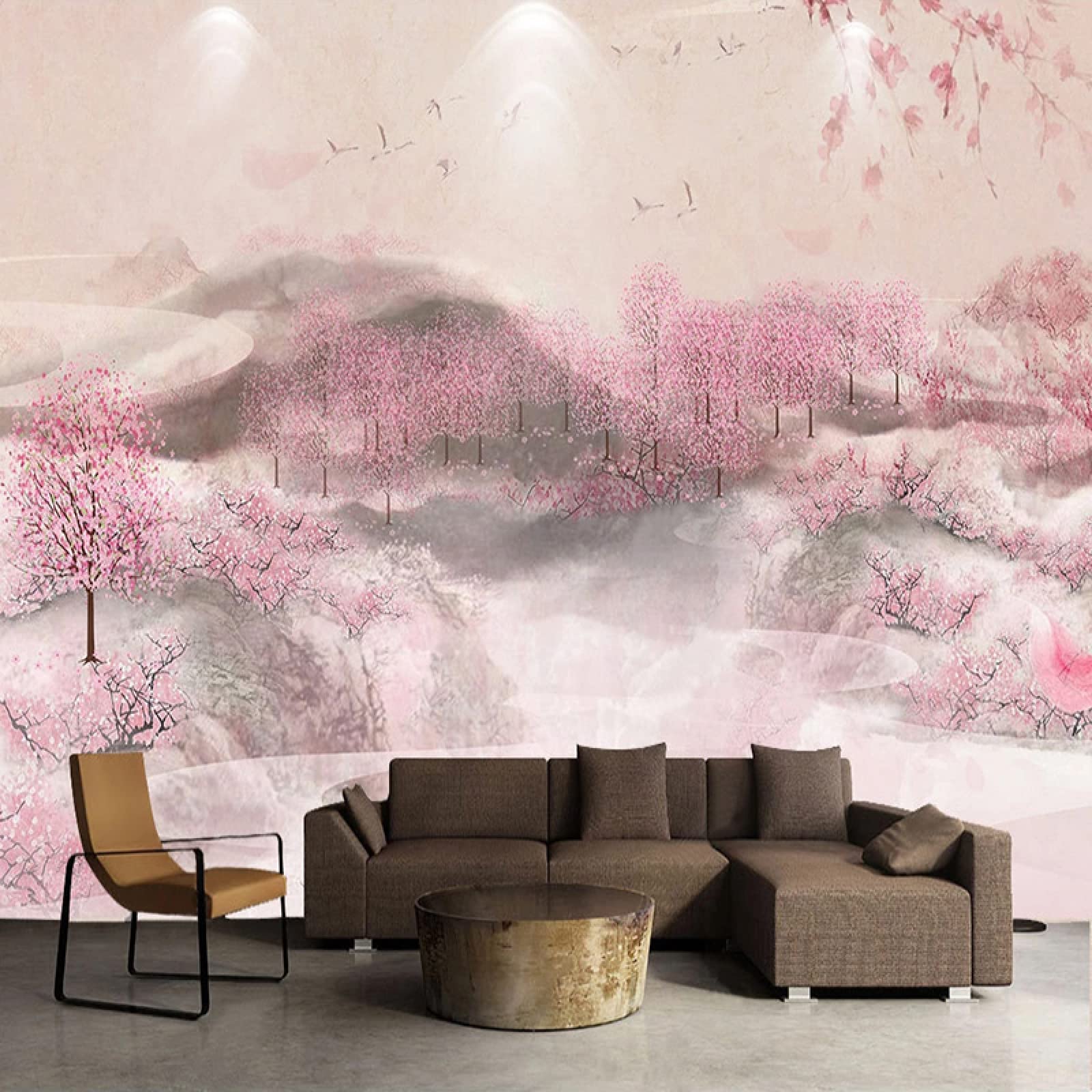 Papier peint 3D fleur de pêcher romantique panoramique grand format 400X280cm pour salon