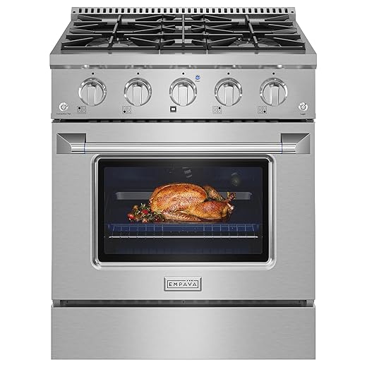 Empava 30" Professional Gas Range with 20K Dual-Ring Power Burner, Convection Oven, Infrared Broiler & Precision Simmer Control for High-Performance Home Cooking, ETL Certified