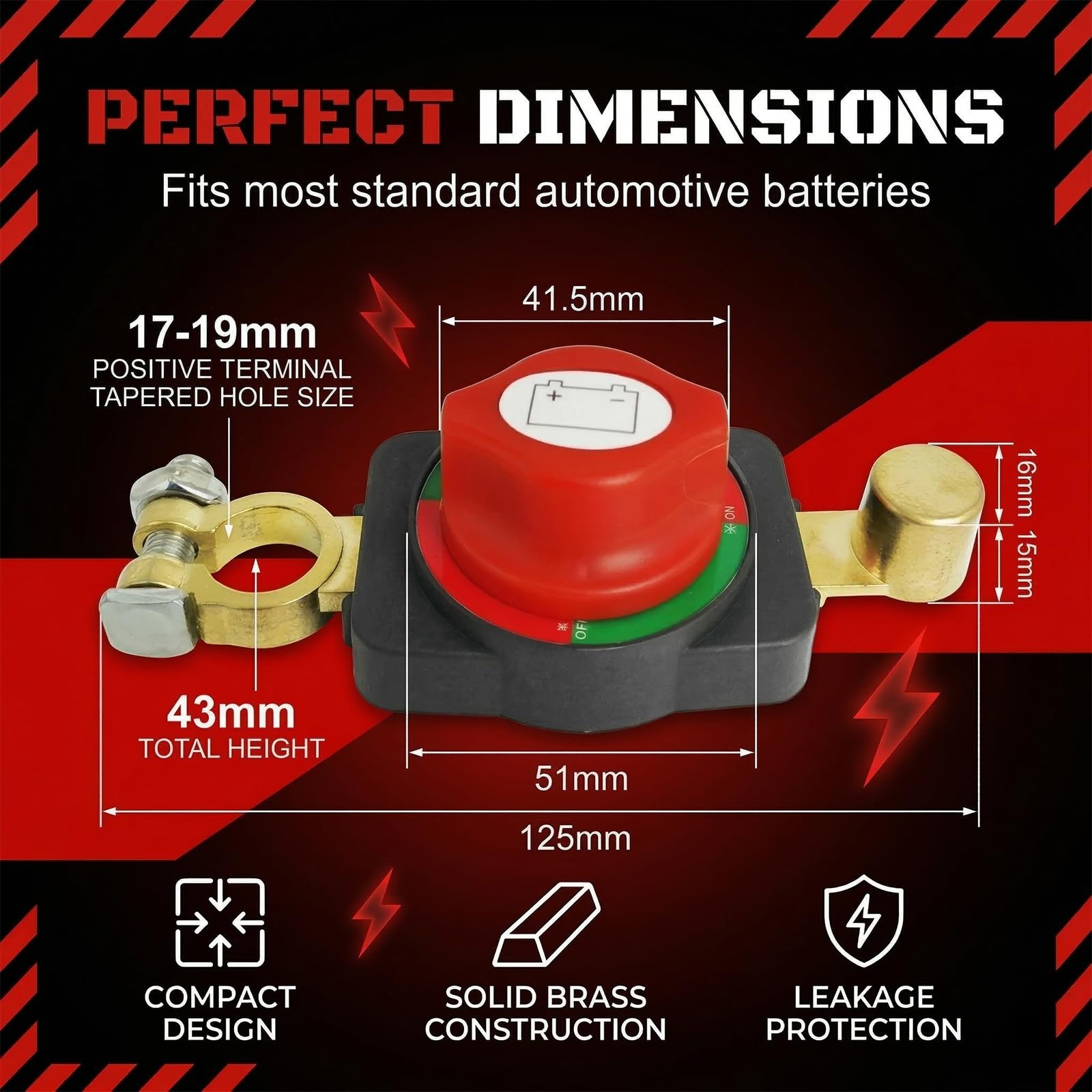 Staccabatteria Auto Universale 12V/24V, Interruttore Batteria Professionale con Manopola Rossa per Camper, Barca, Moto e Camion, Sezionatore Isolatore di Corrente ad Alta Resistenza
