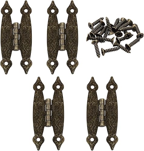 Miniatura 8 de Paquete de 4 bisagras en H antiguas negras de 3.5 pulgadas, bisagras de gabinete de acero laminado en frío, bisagras planas de montaje empotrado,