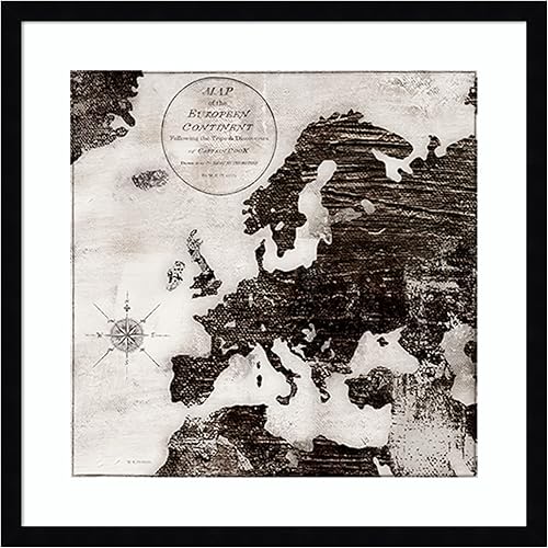 Miniatura 6 de Amanti Art Lienzo decorativo para pared, 33 x 33 pulgadas, mapa del mundo en blanco y negro III-Europa, por Marie Elaine Cusson, arte de pared de
