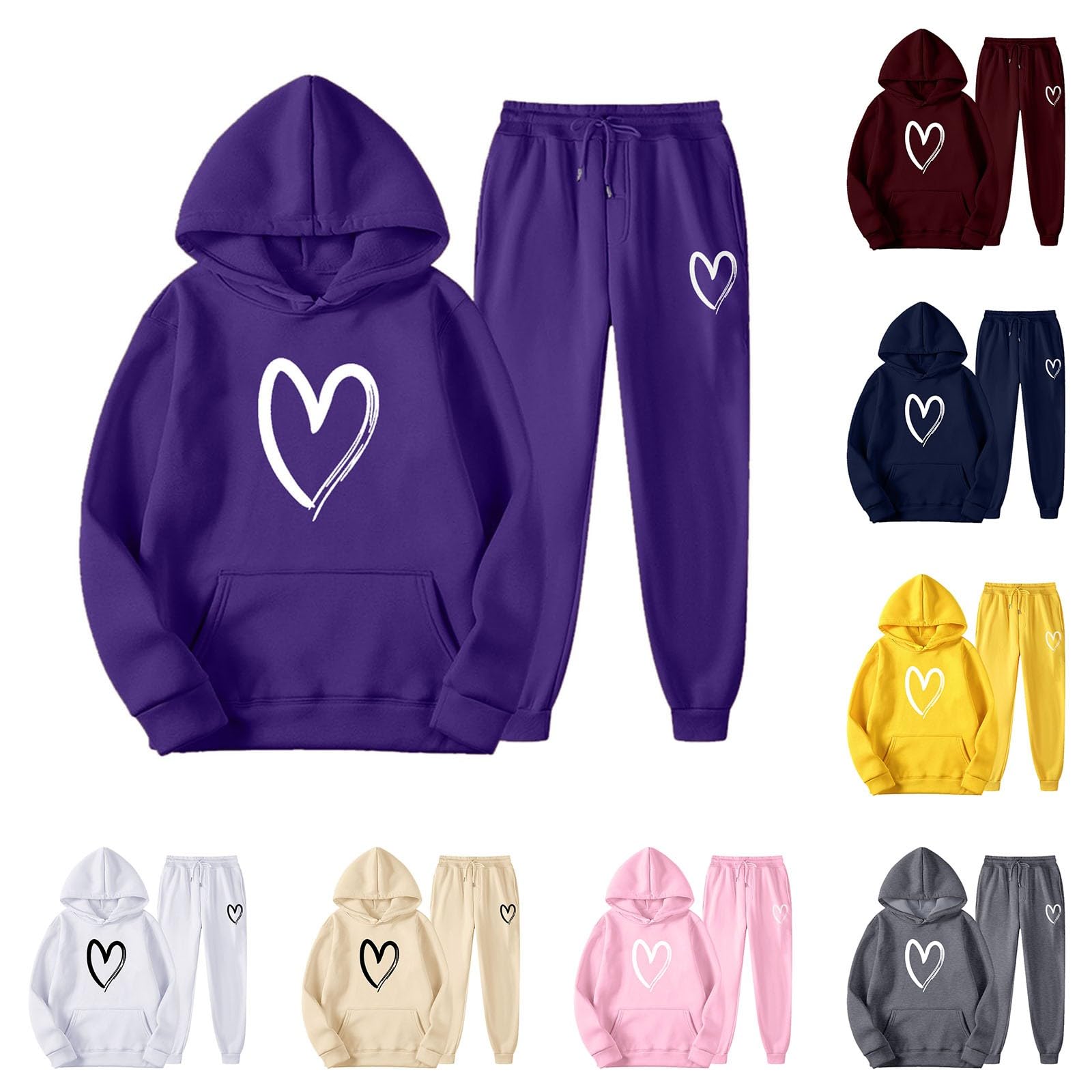 Ensemble de sport 2 pièces pour femme à manches longues et pantalon long avec sweat à capuche | Survêtement ample pour femme - Élégant - Survêtement de jogging Y2K - Avec poches - Confortable - 2 pièces
