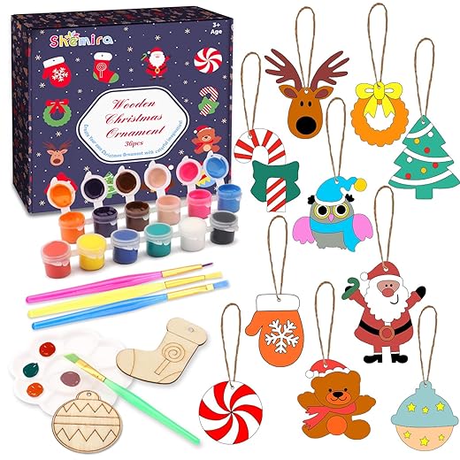 The Best Christmas gifts for Your boys - Pack In One Day Shemira Christmas Craft Kit for Kids, 36pcs Wooden Christmas Ornaments with Painting Set,Paint Your Own Christmas Ornaments, DIY Ornaments Craft Toys for Girls Boys Ages 5 6 7 8 9 10 11 12