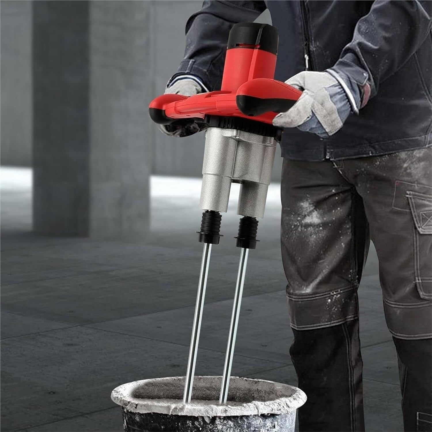 1800W Handheld Electric Concrete Mixer,Double-Paddle Electric Cement Mixer,Portable Mud Mixer with 6 Adjustable Speed,180CM line,Double Auger Mixer