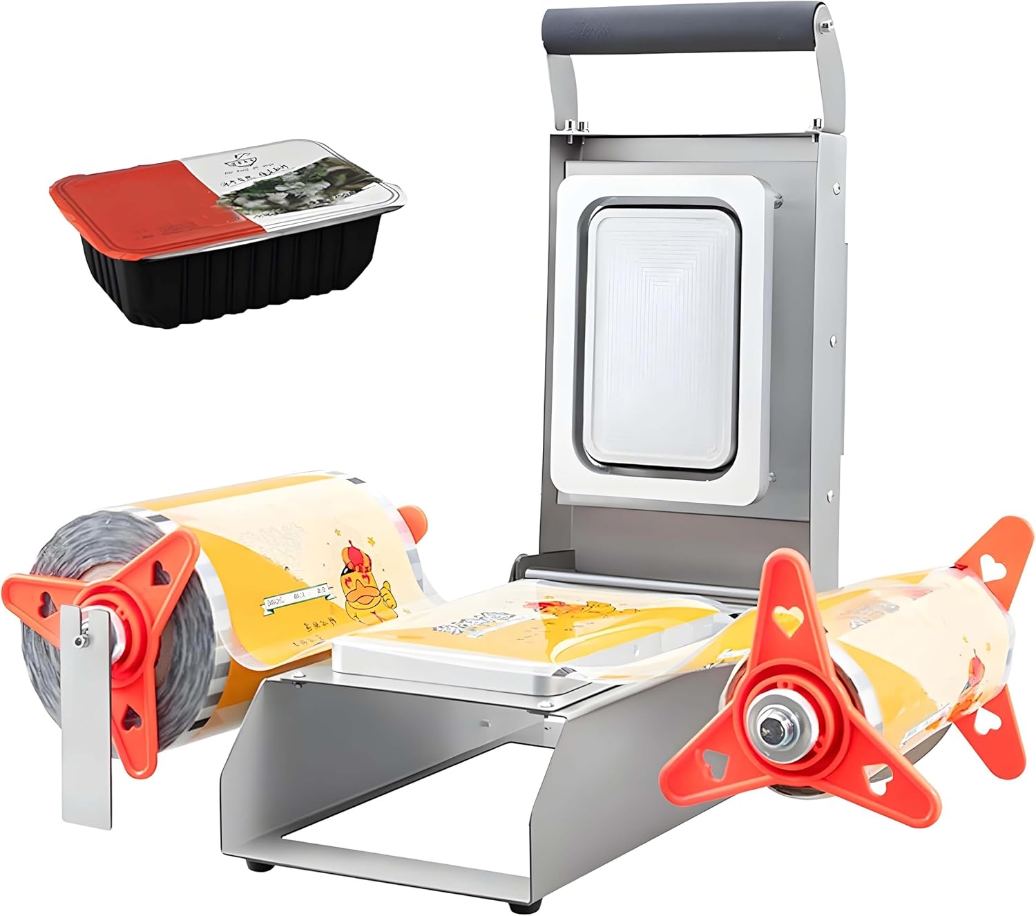 Commercial Stainless Steel Vegetable Tray Sealer - Manual & Semi-Automatic Food Packing Machine, 350-450 Packs/Hour, 18x12cm, Ideal for Takeaway & Catering