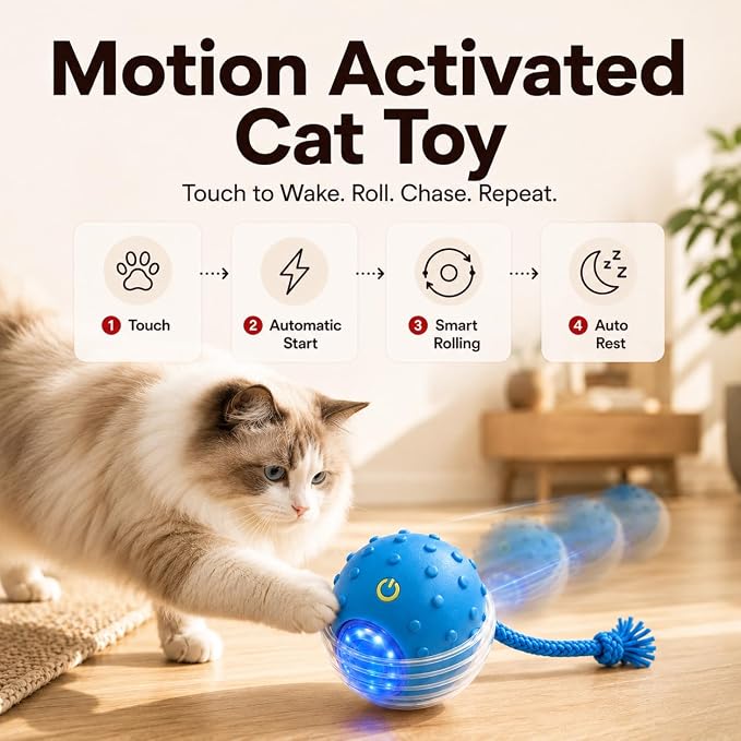 Pelota interactiva rodante para gatos azul miniatura 5