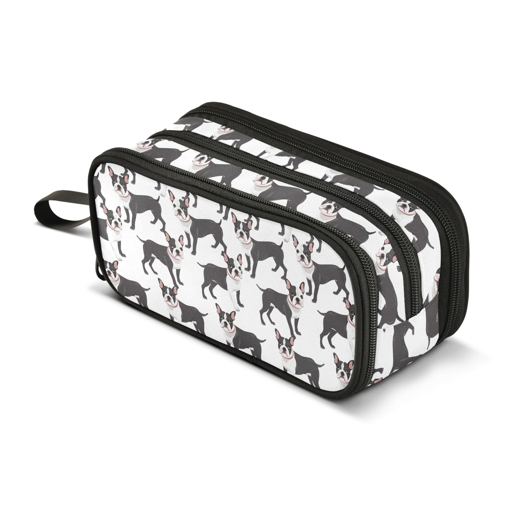 Large Pencil Case, Big Capacity Pencil Bag Pen Pouch Holder 3 Compartments, Dog Boston Terrier School Office Supplies Stationery Makeup Bag Storage Organizer for Students Girls Boys Women Men