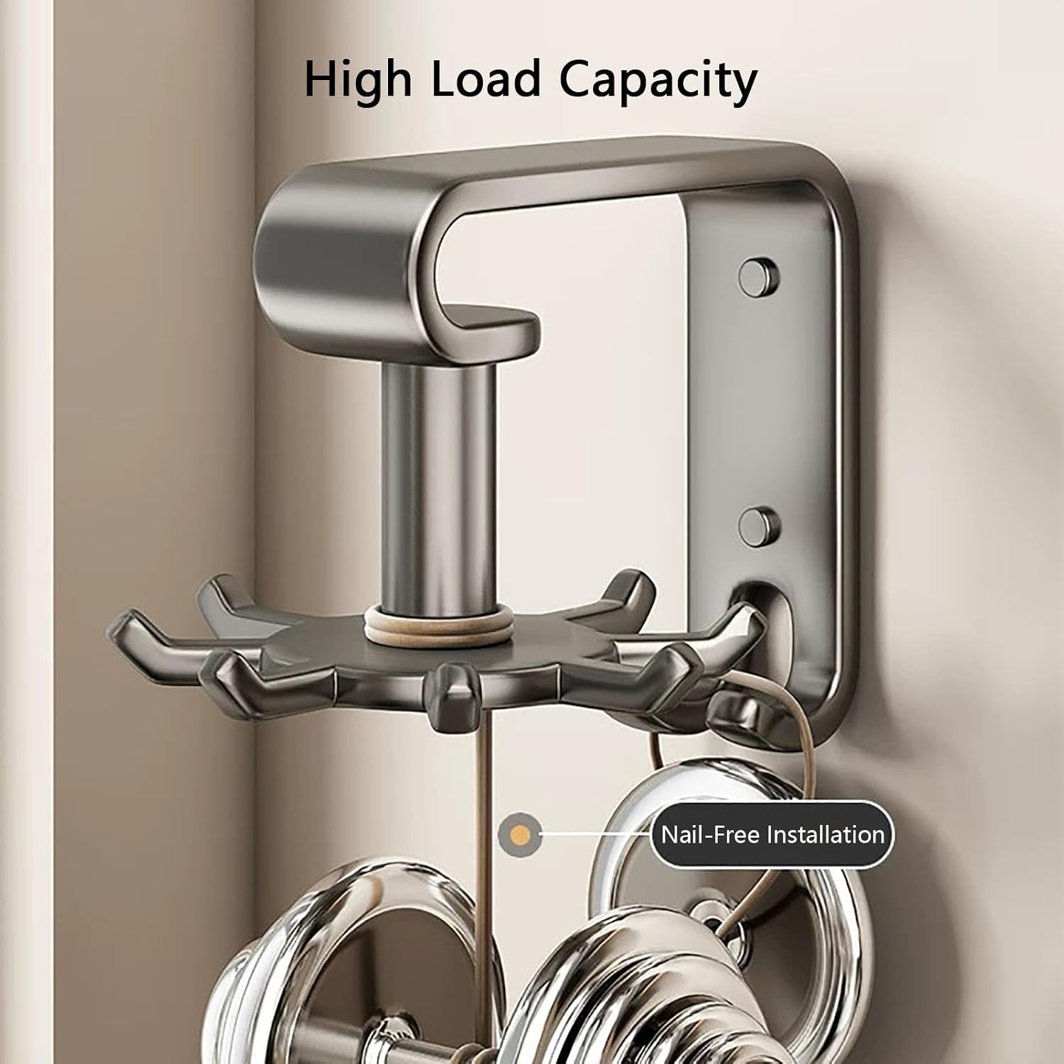 360° Rotating Kitchen Utensil Hook Rack, Wall Mounted Utensil Holder with 8 Hooks, Space-Saving Kitchen Organizer for Spoons, Pans, Towels