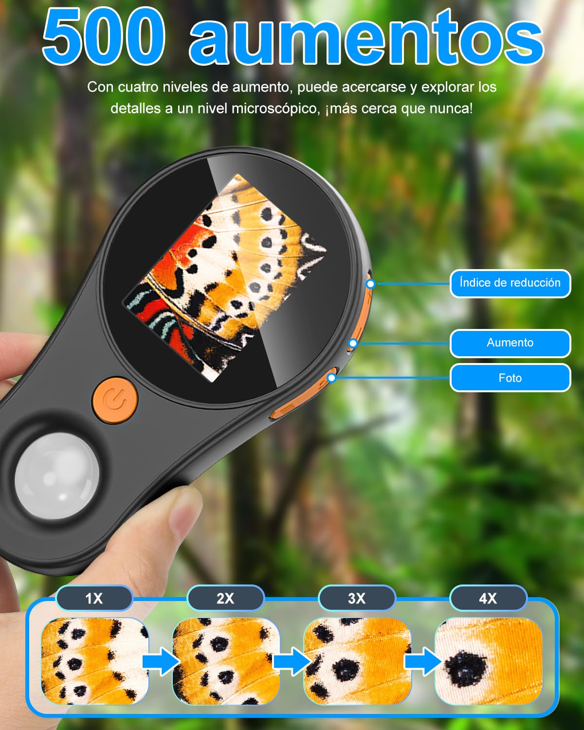Microscopio para niños, Vankarr microscopio de Mano 500X con Pantalla IPS 2,0", Juguete Educativo de Bolsillo para el Mundo microscópico, para Ciencia, cumpleaños y Navidad, Negro