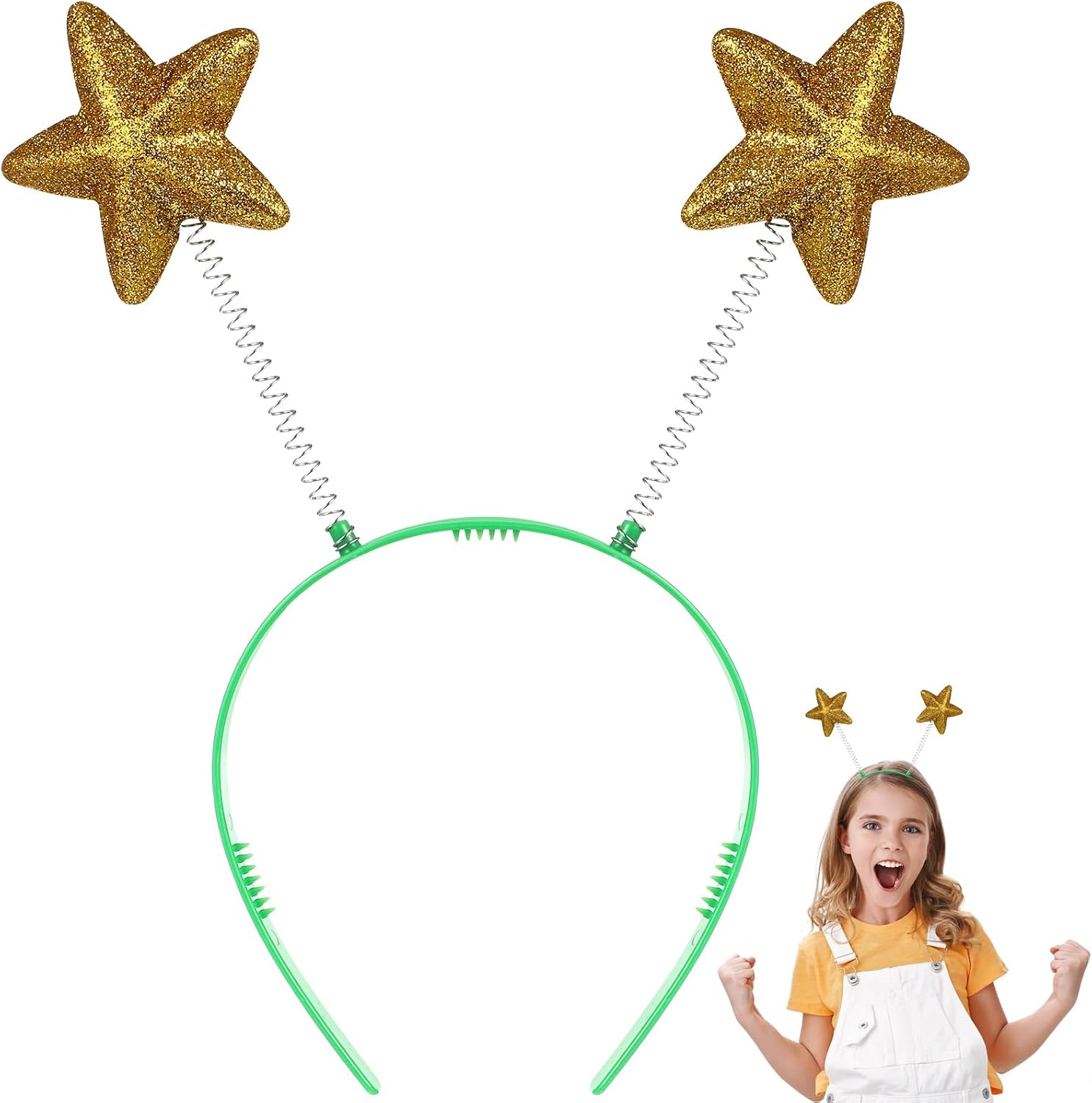 DOITOOL 8pcs Glitter Star Headband Patriotic Antenna Head Boppers Novelty Pentagram Hair Hoop for new Year Holiday Party Supplies Yellow