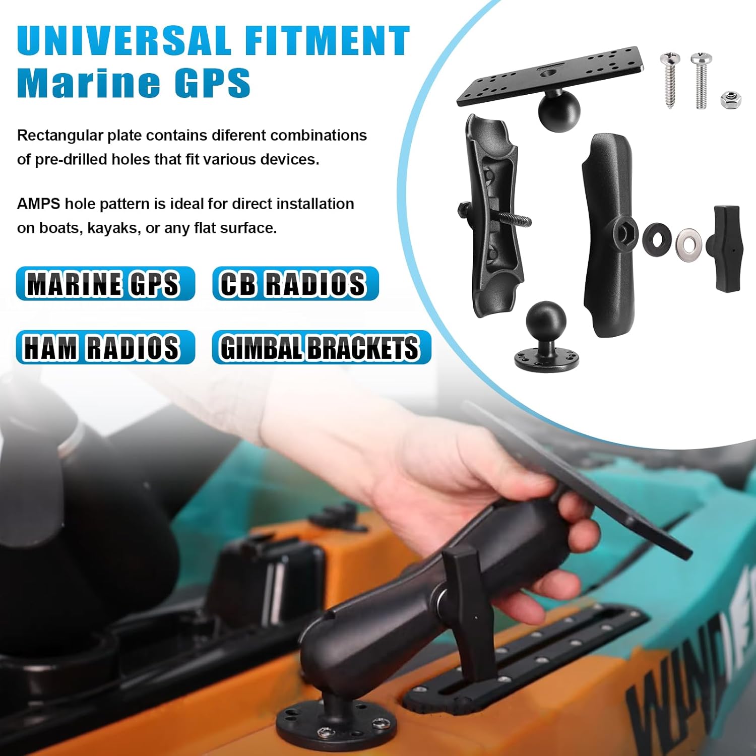 360° Rotation Aluminum Fish Finder Mount with 1.5" / C Size Ball, Marine Electronic Mount Compatible with Garmin, Lowrance, Humminbird and More