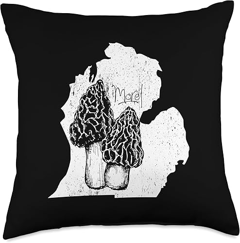 InGENIUS Morel Michigan Map Shirts & Gifts Michigan Map Morel Hunting - Almohada de micología de hongos forrajeros, 18 x 18 pulgadas, multicolor