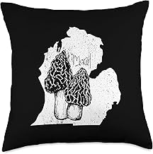Michigan Map Morel Hunting Foraging Mushroom Mycology Throw Pillow