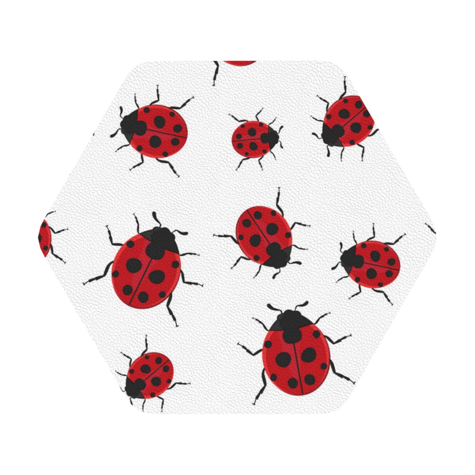 ladybug PU Leather Coasters Set of 6 Hexagon Drink Coasters
