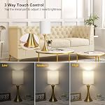 Lampe de table Gold Touch, 3-Way Lampe de chevet avec ombre blanche, Lampe de table pour chambre, Lampe pour bureau, Salle de séjour, Minimale, Bureau, Lampe à coucher, Table de nuit moderne