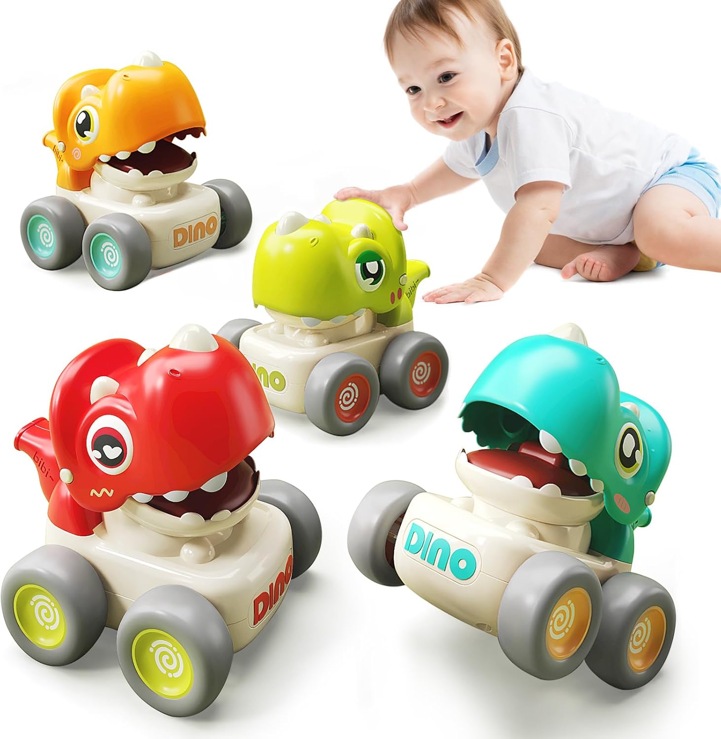 Dinosaur Car Toys for Toddlers 1-3, Press and Go Racing Cars Set, Baby Toys 18 Months, Whistle Vehicles for 1 Year Old Boys Girls, Baby Christmas Birthday Gifts
