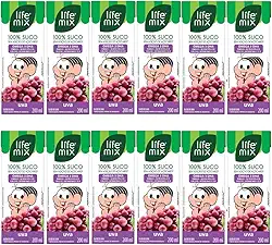Kit com 12 Sucos de Uva 100% Suco sem Adição de Açúcares de 200mL cada - Life Mix