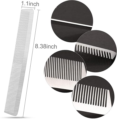 Miniatura 3 de Patelai Peine de metal de acero inoxidable para hombres, 3 piezas de acero de corte fino, peluquería y peluquería, desenredante, juego de cabello