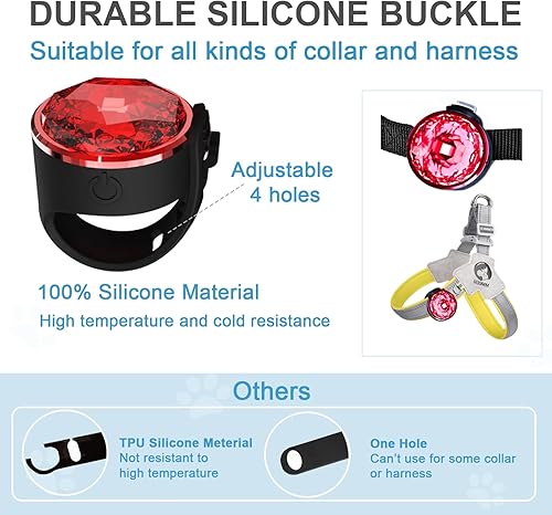 Miniatura 5 de Paquete de 2 luces recargables para collar de perro para la noche, luz multiusos mejorada para perro con banda de silicona 100% impermeable y
