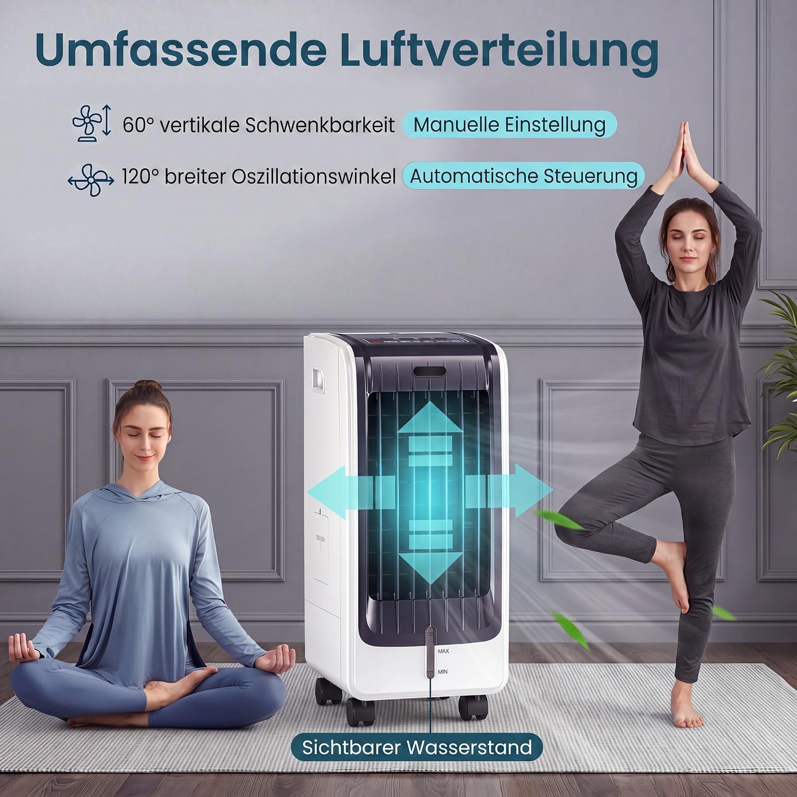 GYMAX 3 in 1 Mobiles Klimagerät, Luftkühler mit Kühlen, Ventilator, Luftreinigung & Luftbefeuchter, 75W Klimaanlage ohne Abluftschlauch mit 3 Geschwindigkeiten, 6L Wassertank, Timer