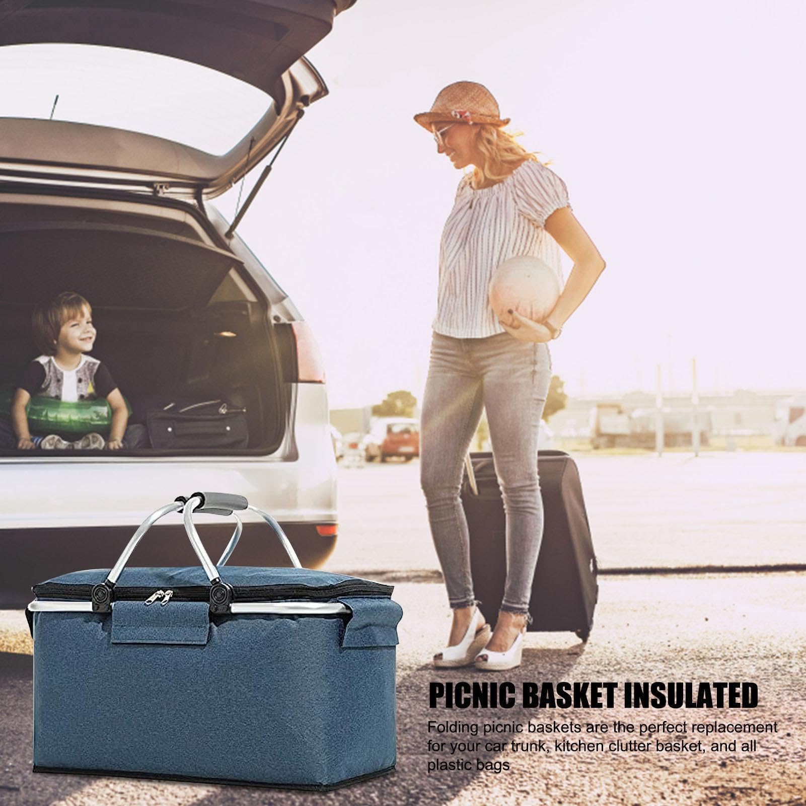 Cesta de picnic: bolsa de compras y comestibles, nevera plegable para picnic | Cesta de refrigeración portátil de 26 l, bolsa de almacenamiento con 2 asas, bolsa de mercado de almacenamiento de | picnic | Cesta de refrigeración portátil de 26 l, bolsa de