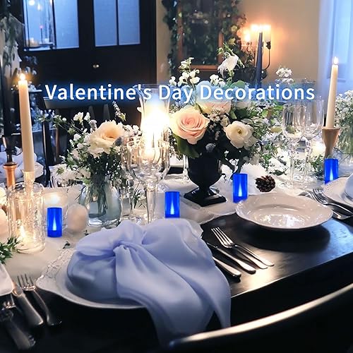 Miniatura 6 de LANKER Velas sin llama, velas LED de pilar que funcionan con pilas, 1.5 pulgadas de profundidad x 3 pulgadas de alto, luz azul parpadeante