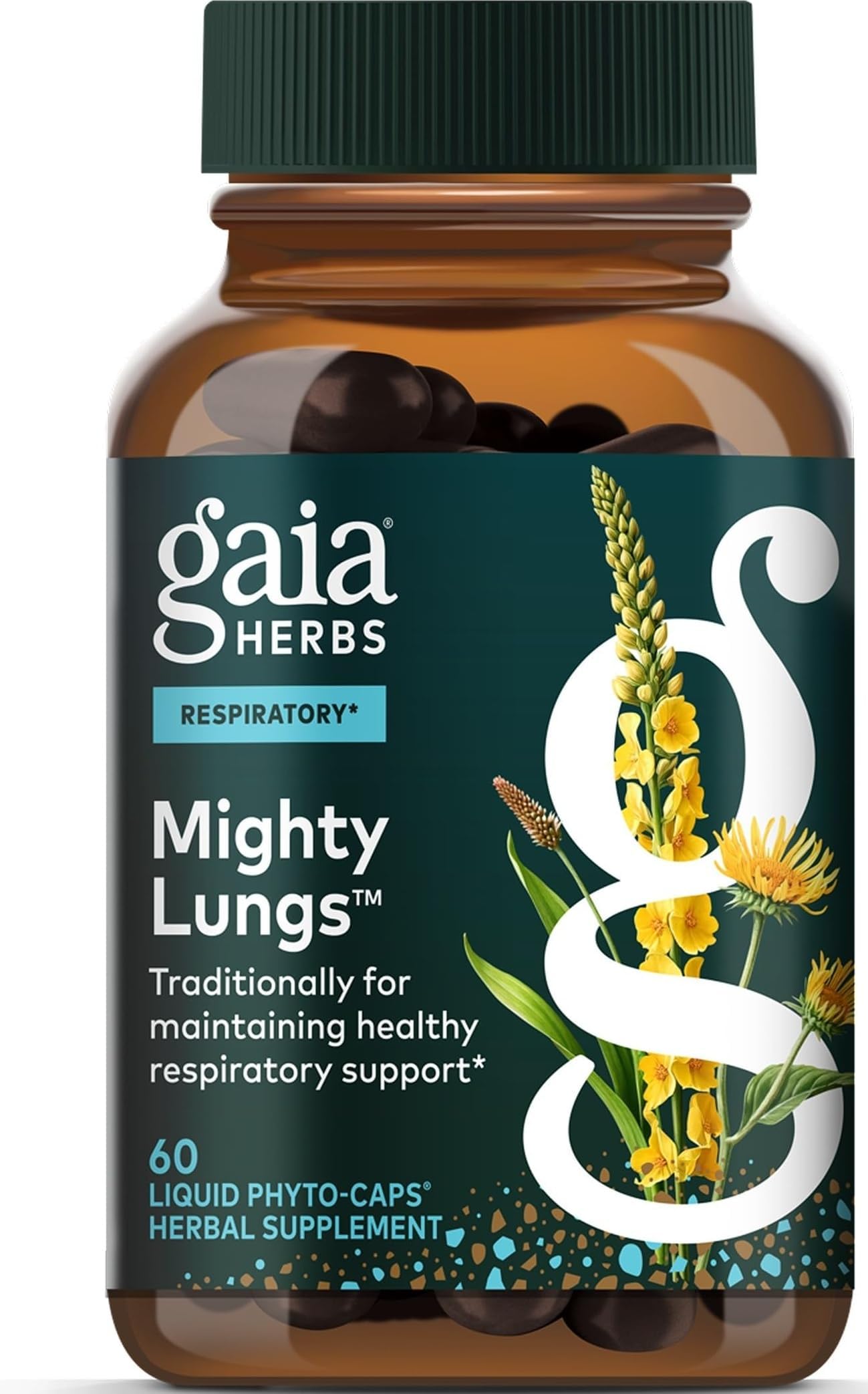 Gaia Herbs Mighty Lungs - Lung Support Supplement with Herbs Traditionally Used to Help Maintain Respiratory Health* - 60 Vegan Liquid Phyto-Caps (60 Servings)