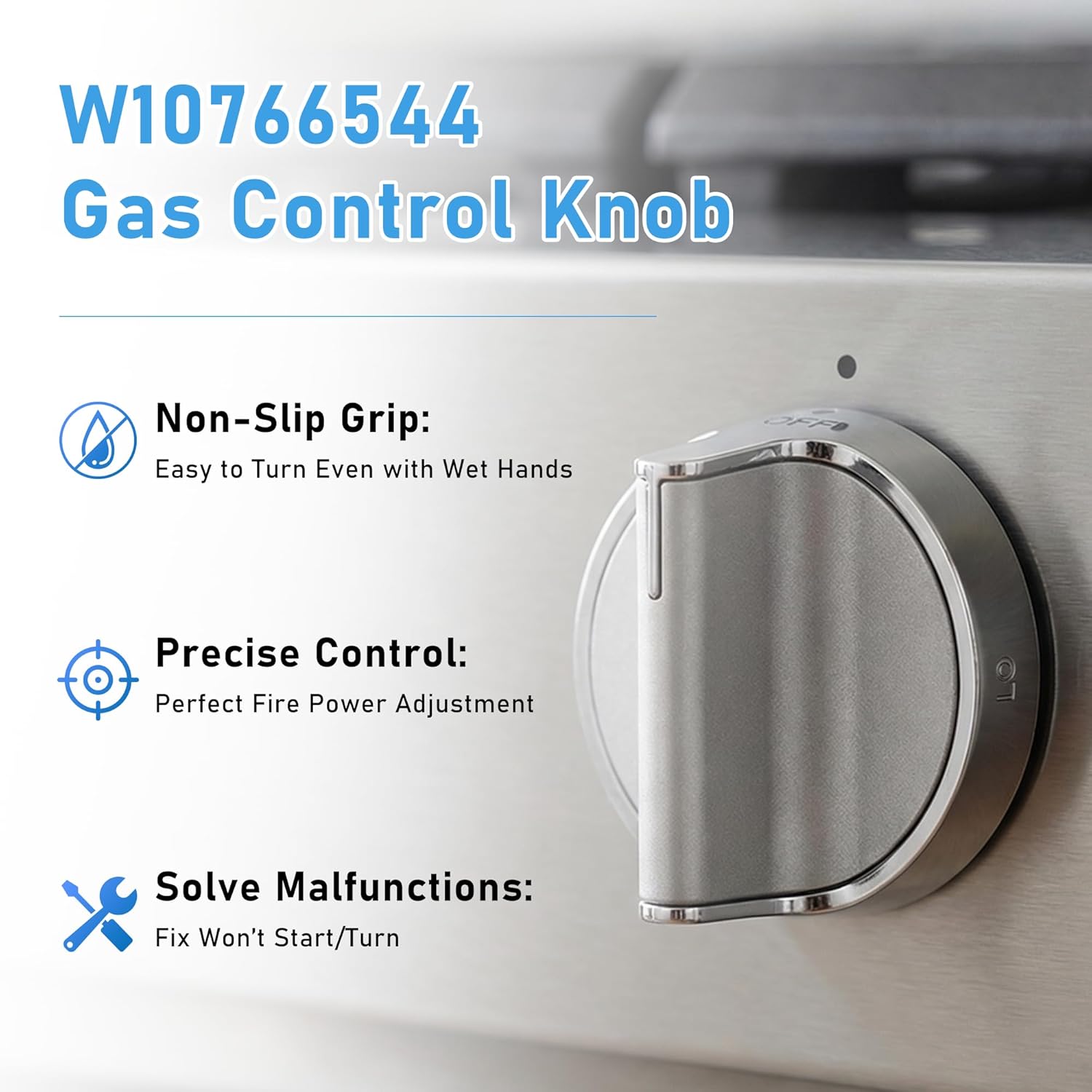 𝗦𝘁𝗮𝗶𝗻𝗹𝗲𝘀𝘀 𝗦𝘁𝗲𝗲𝗹 W10766544 Gas Stove knobs Replacement (5 Pack) for Whirlpool Stove/Oven WFG540H0ES0 WFG540H0ES0 WFG714HLAS0 WFG540H0AH2,Range Oven Burner Knobs Replaces W10430807