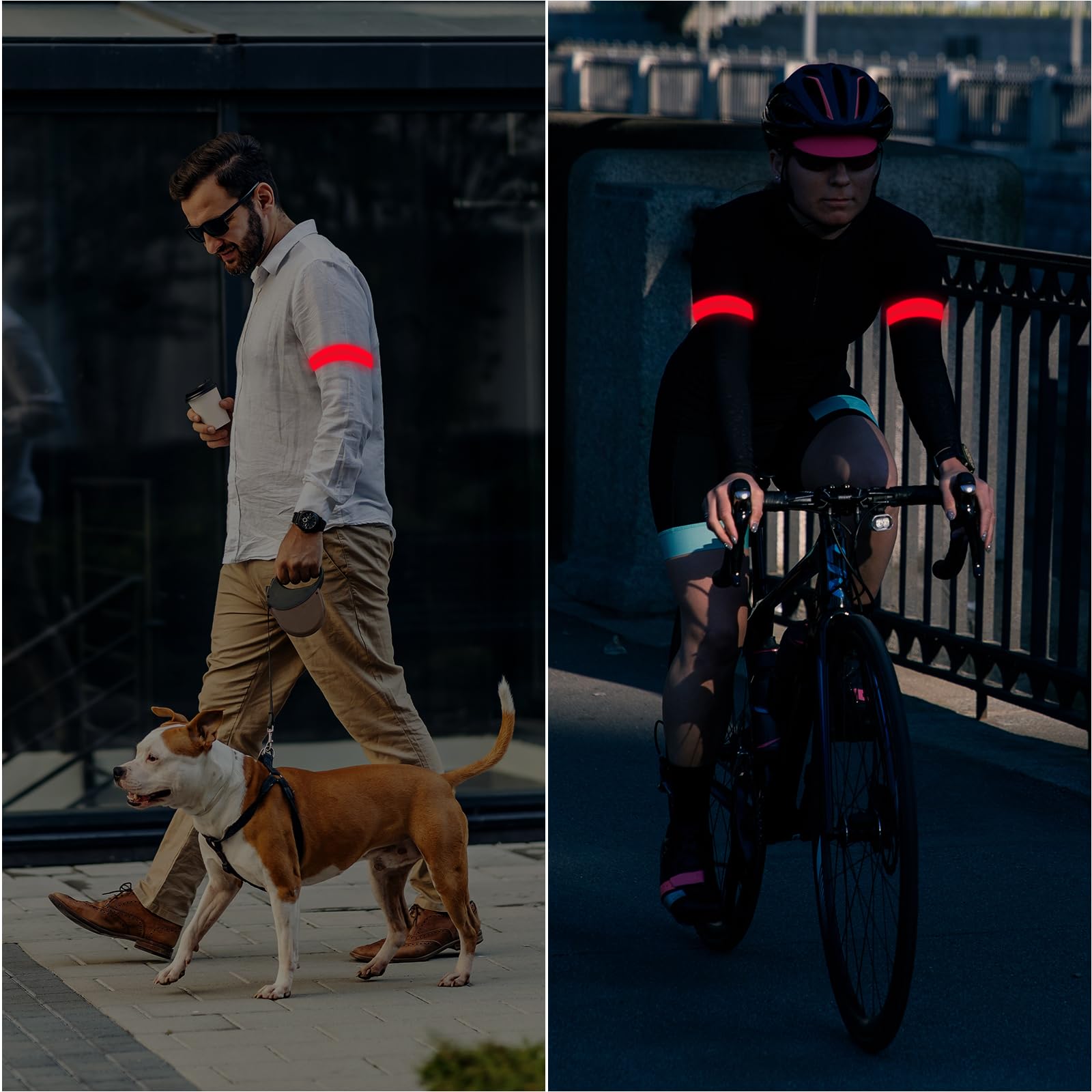 JIZZU LED Bracciale Ricarica USB 2 Pezzi Riflettenti Alta Visibilità Ciclismo Jogging