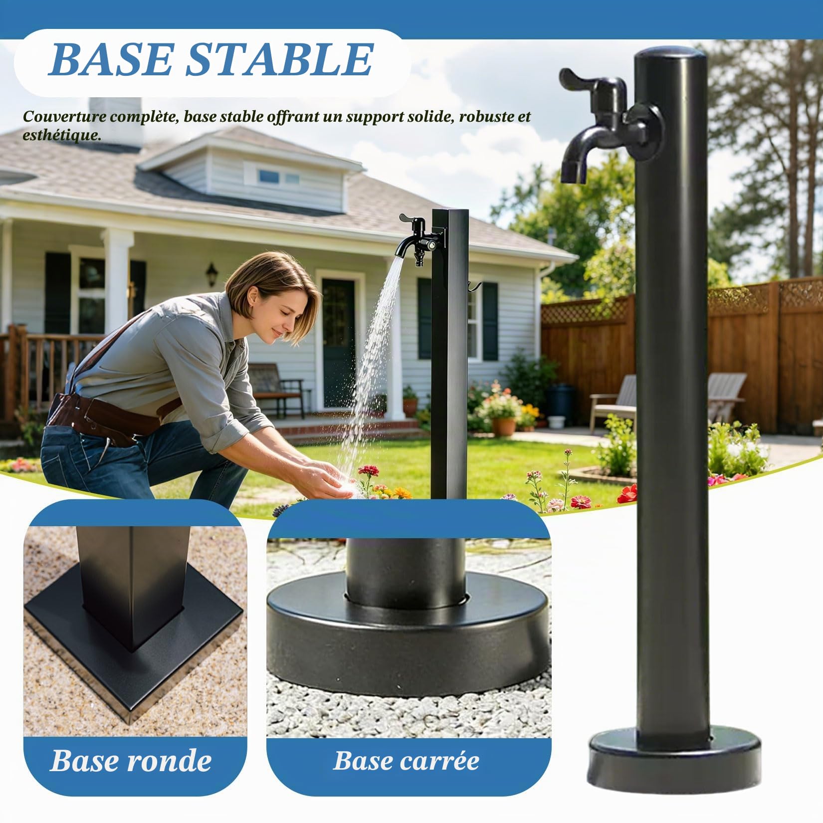 Colonne d'eau de jardin autoportante,Robinet à colonne d'eau extérieure résistant au gel,distributeur d'eau en acier inoxydable,fontaine d'eau pour terrasse,irrigation agricole 60cm Noir F