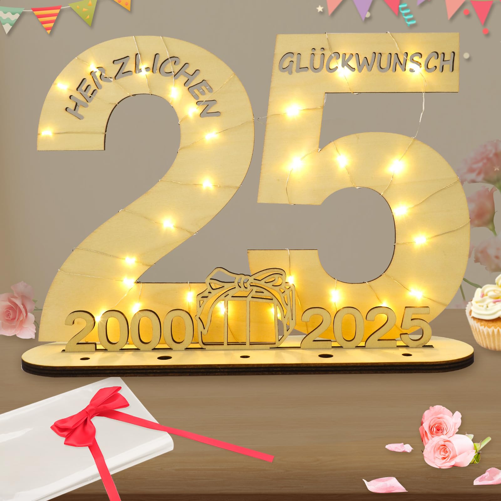 Seutgjie LED Holzschild 25 Geburtstag